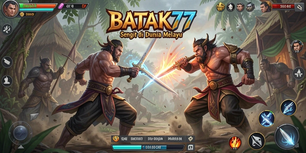 Screenshot menampilkan pertarungan seru dengan karakter dari BATIK77.
