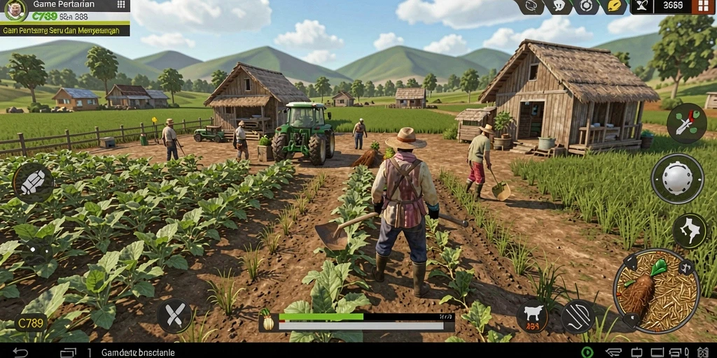 Tangkapan layar menunjukkan gameplay bertani yang menyenangkan di C789.