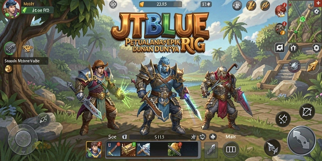 Tampilan screenshot JTBLUE yang menunjukkan pertempuran dinamis dan grafik menawan.