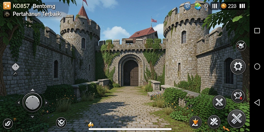 Screenshot gameplay KO857 yang menunjukkan aksi Tower Defense yang seru.