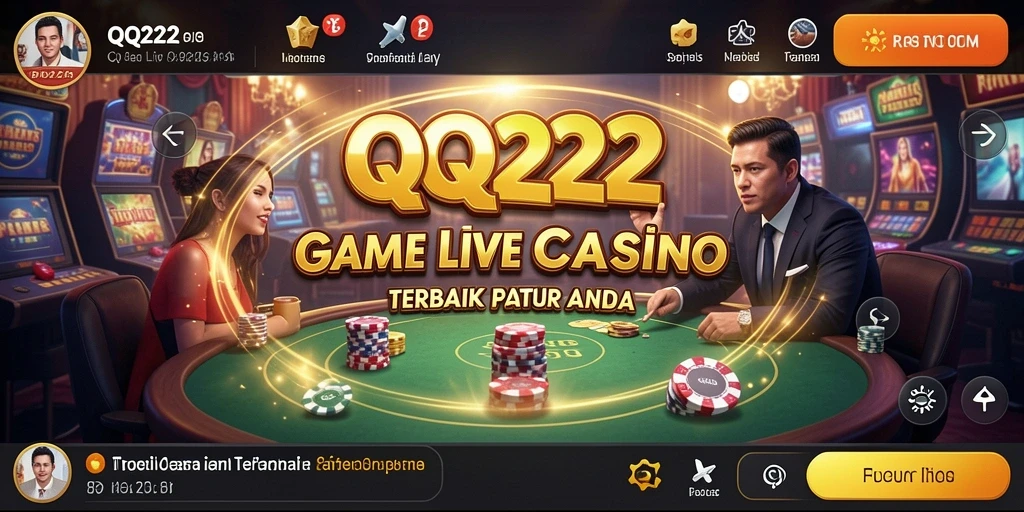 Screenshot gameplay Live Casino QQ222 dengan dealer langsung dan pemain berinteraksi.