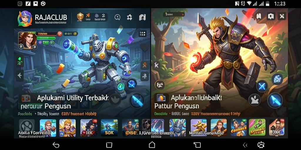 Tampilan utama aplikasi RAJACLUB dengan berbagai fitur Utility.