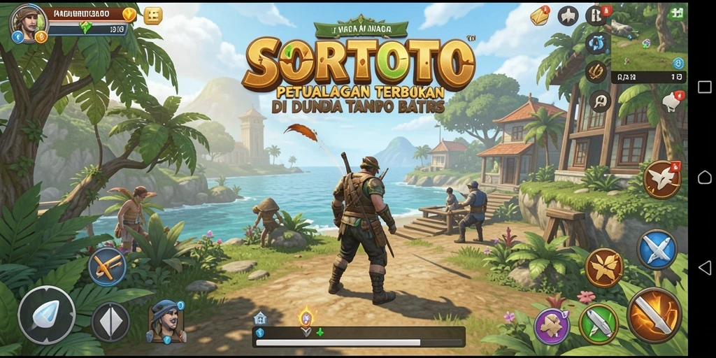 Tangkapan layar utama SORTOTO menampilkan petualangan di dunia terbuka yang menakjubkan.